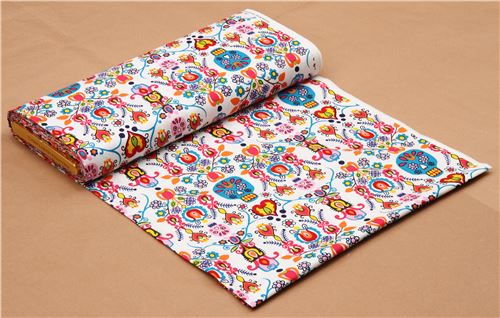 white Alexander Henry fabric colorful flower blue pink skulls 3