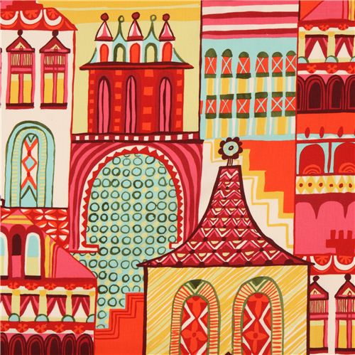 white Alexander Henry fabric with russian village 1