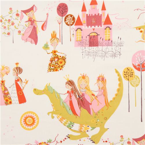 white Alexander Henry fairy tale fabric princess dragon Fabric