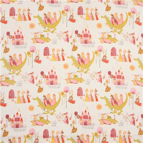 white Alexander Henry fairy tale fabric princess dragon 2