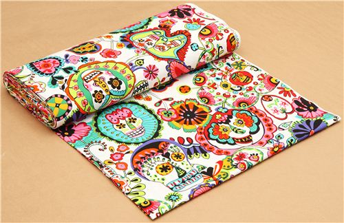 white Alexander Henry flower skull fabric USA 3