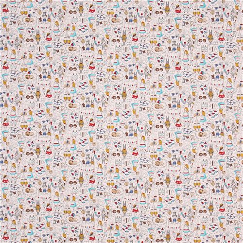 white Alice in Wonderland doodle oxford fabric by Kokka from Japan ...