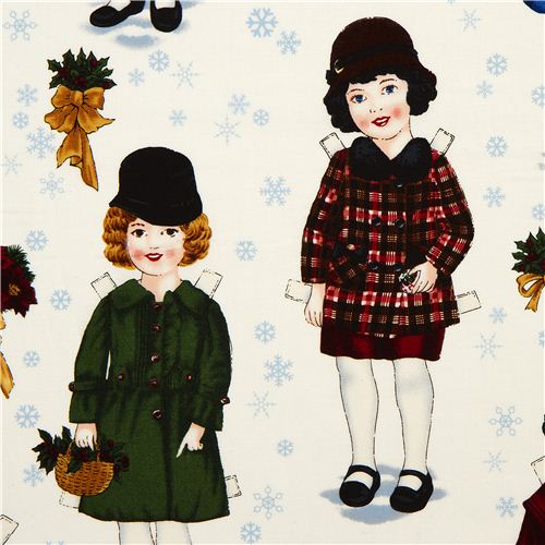 white Christmas fabric paper dolls Robert Kaufman 2