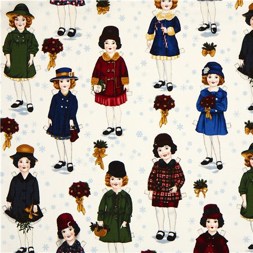 white Christmas fabric paper dolls Robert Kaufman 3