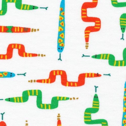 Tissu bio jersey blanc avec des serpents multicolores, Sidewalk Tissu