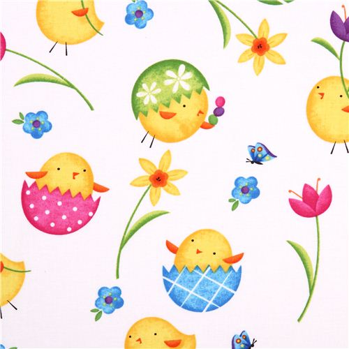 white Easter chick fabric Just Hatched Quilting Treasures 1