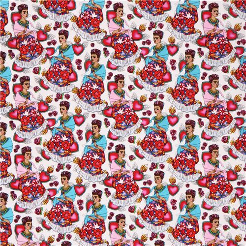 white Frida mexico heart dove of peace fabric Folk Frida 4