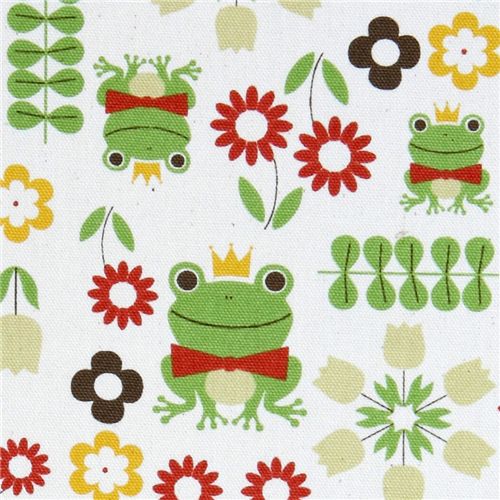 weisser Froschknig Kokka Oxfordstoff Blumen aus Japan 1
