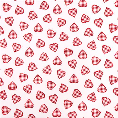 white Gingham pattern heart fabric by Henry Glass 3