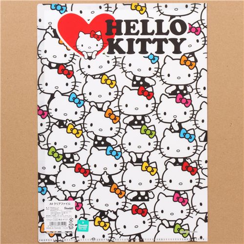 white Hello Kitty A4 plastic file folder colourful ribbons - modeS4u