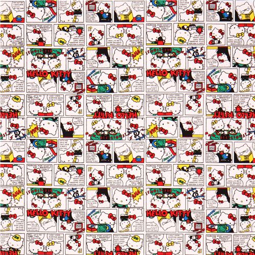 white Hello Kitty colorful comic manga story oxford fabric 2