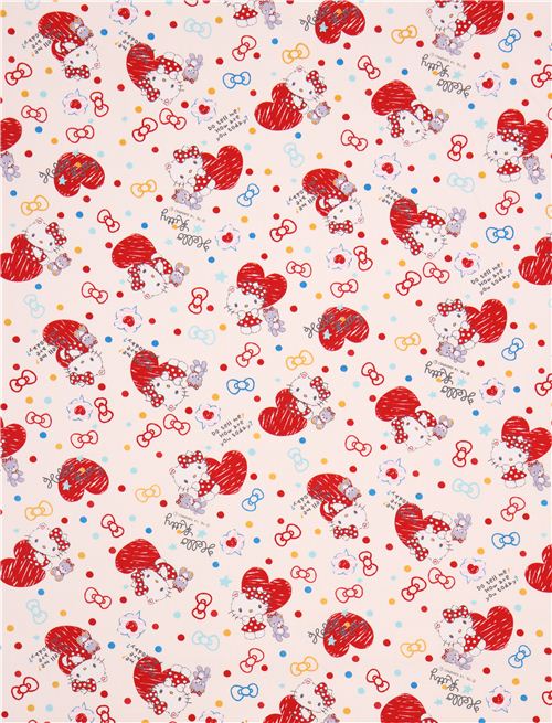 Tela oxford blanca gata Hello Kitty corazón confeti de Sanrio Japón 0