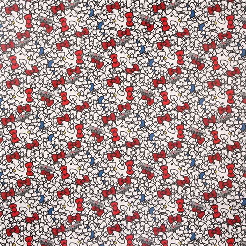 red with white Hello Kitty outline dark taupe bow laminate fabric Sanrio  Japan Fabric by Sanrio - modeS4u