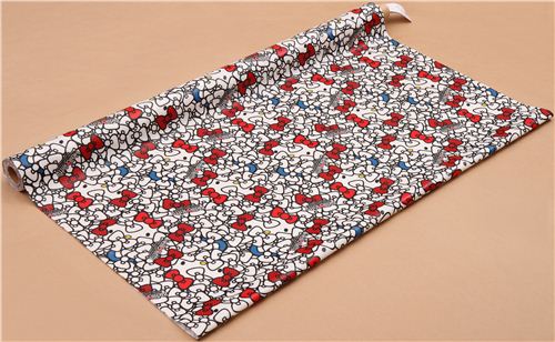 red with white Hello Kitty outline dark taupe bow laminate fabric Sanrio  Japan Fabric by Sanrio - modeS4u