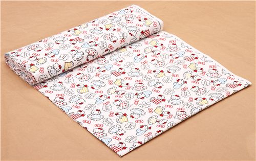 white Hello Kitty sweet heart bow oxford fabric 3