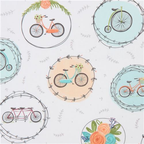 Vintage Bicycle Flowers Floral Frames Fabric by Ink & Arrow Fabric