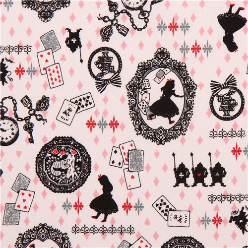white Kokka Alice in Wonderland fairy tale fabric from Japan Fabric