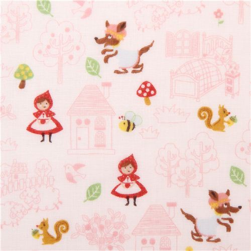 white Kokka Little Red Riding hood double gauze fairy tale fabric Japan 2