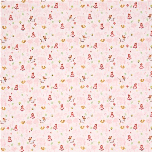 white Kokka Little Red Riding hood double gauze fairy tale fabric Japan 3