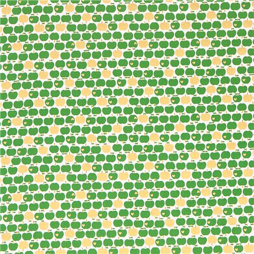 white Kokka oxford fabric green apple with gold metallic 2