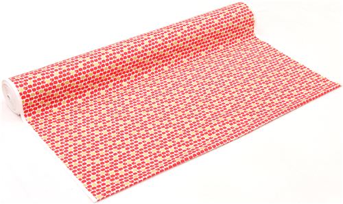 white Kokka oxford fabric red apple with gold metallic 3