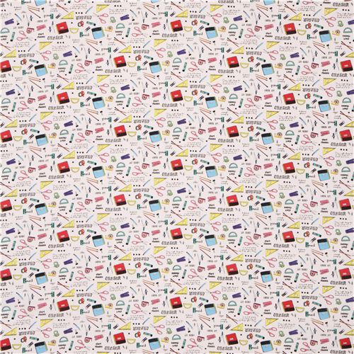 white Kokka stationery school supplies fabric from Japan 2