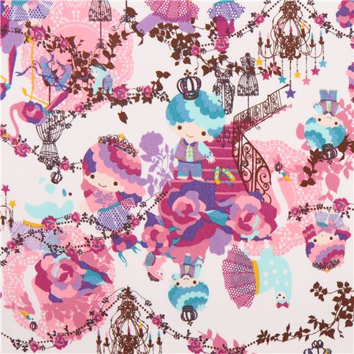 white Little Twin Stars royalty Sanrio oxford fabric from Japan 1