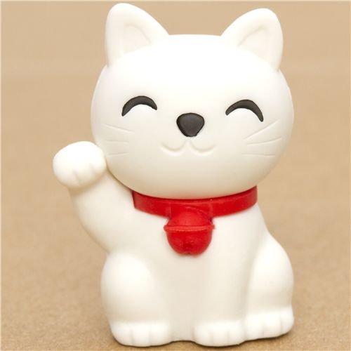 white Lucky Cat eraser Maneki Neko from Japan Animal Eraser Erasers
