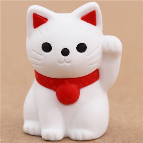 white Lucky Cat eraser Maneki Neko from Japan modeS4u