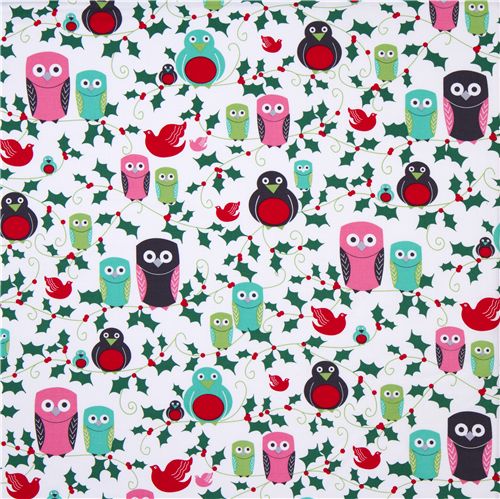 white Michael Miller Christmas fabric owls Fabric by Michael Miller ...