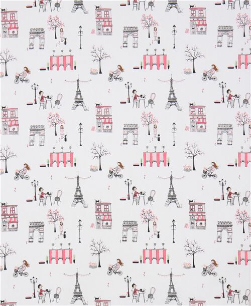 white Michael Miller Paris fabric with Eiffel Tower - modeS4u