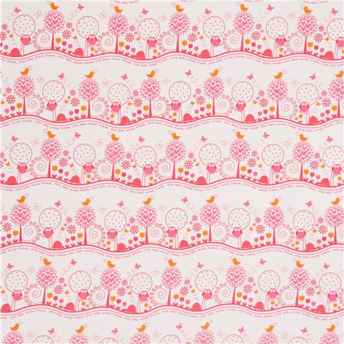 wei�er Michael Miller Tier Stoff mit pinken Waldtieren 2