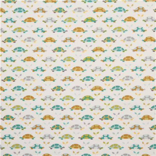 white Michael Miller animal fabric with teal turtles 2