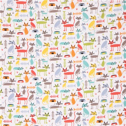 white Michael Miller cat fabric Cat & Kaboodle 2