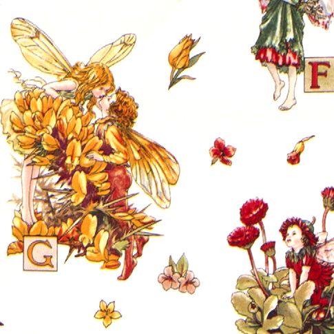 white Michael Miller fabric Alphabet Flower Fairies 1