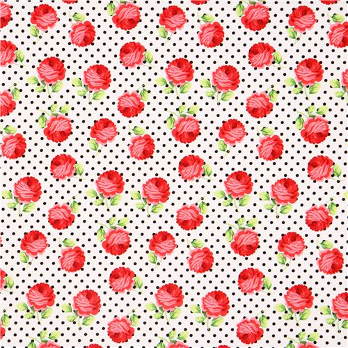 white Michael Miller fabric black polka dots and rose 2
