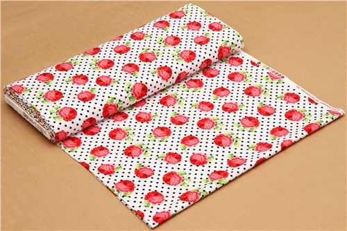 white Michael Miller fabric black polka dots and rose 3