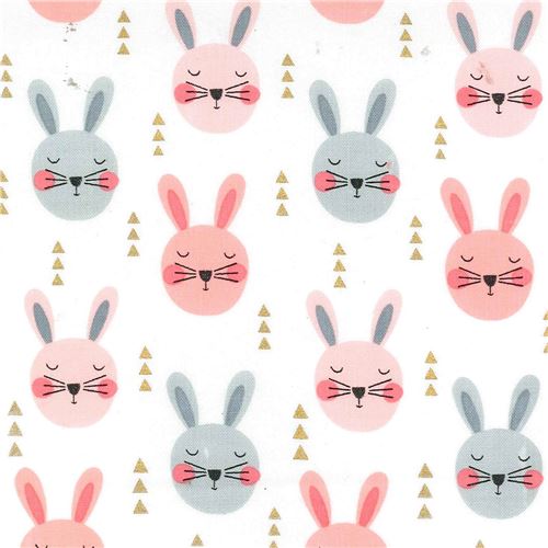 white Michael Miller fabric bunny animal gold metallic Ruminating Rabbits Fabric