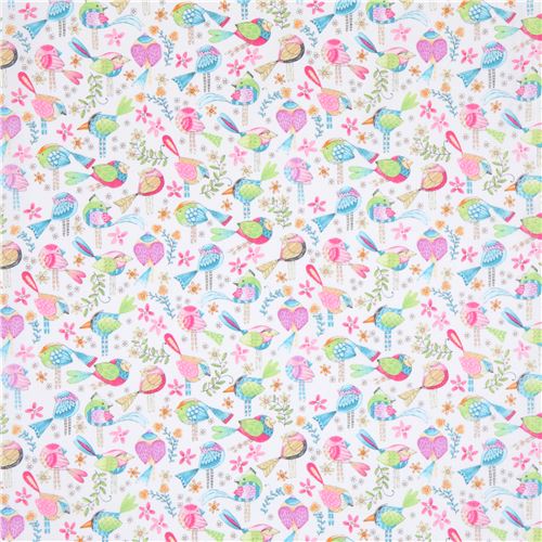 white Michael Miller fabric colorful cute bird Tweet Me 3