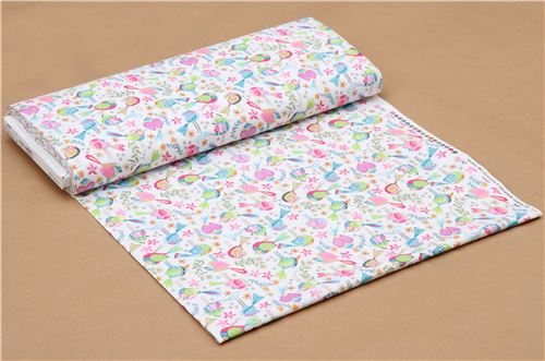 white Michael Miller fabric colorful cute bird Tweet Me 4