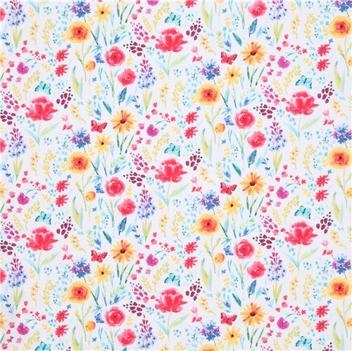 white Michael Miller fabric colorful flower Meadow Menagerie - modeS4u