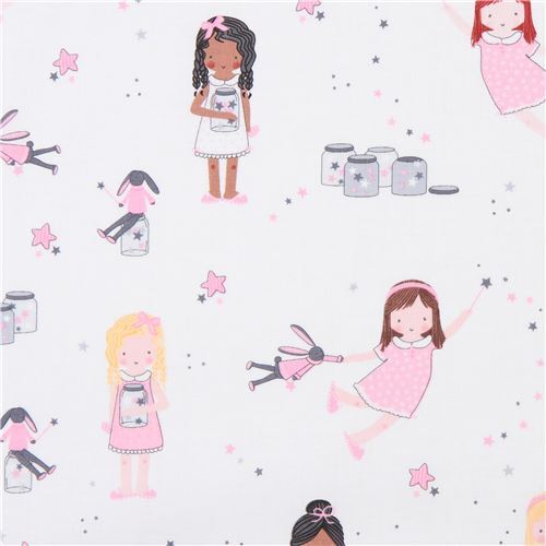 white Michael Miller fabric girl children pink dress Sprinkle Little Stars Fabric