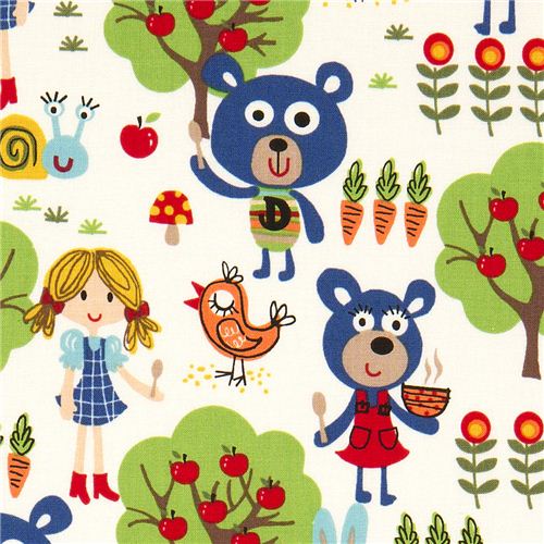 weisser Michael Miller Stoff kawaii Bren Mdchen Baum Stoff