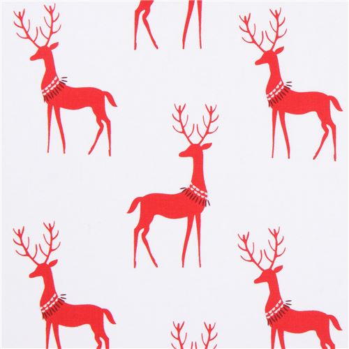 Tela blanca Navidad con renos rojos animal de Michael Miller Reindeer Tela