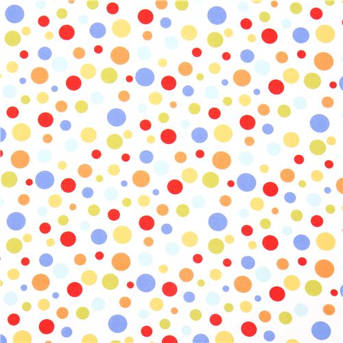 white Michael Miller fabric with colourful polka dots Fabric by Michael ...