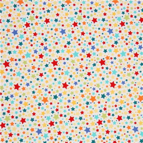 white Michael Miller fabric with many colourful stars 2