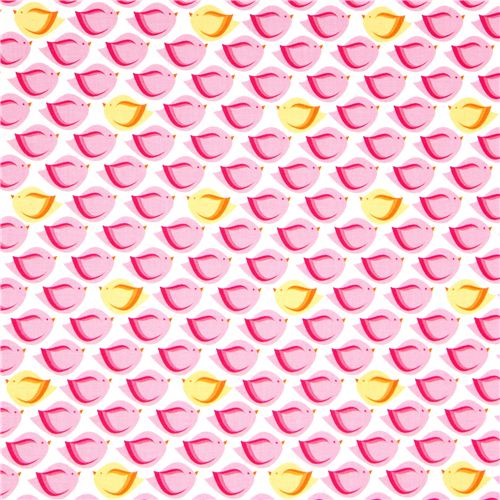 white Michael Miller fabric with pink and yellow birds 2