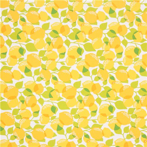 white Michael Miller fabric with yellow lemons - Food Fabric - Fabric ...