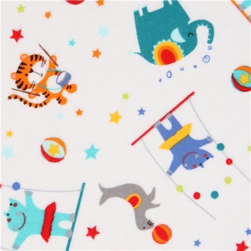 white Michael Miller flannel fabric with small circus animal 1