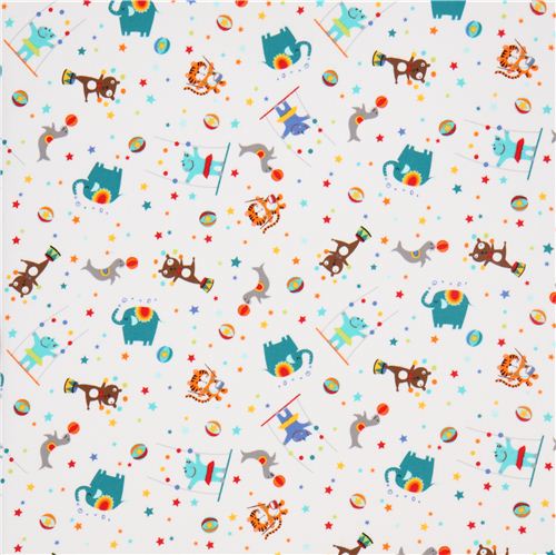 white Michael Miller flannel fabric with small circus animal 2